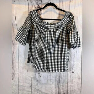 Abercrombie and Fitch Off the Shoulder Shirt Black White Gingham